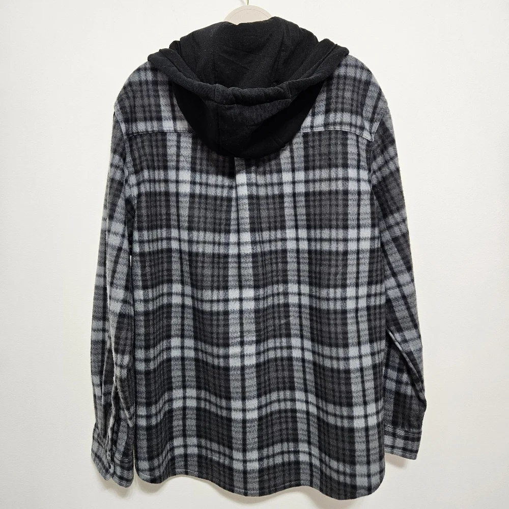 Tony Hawk NWOT Mens‎ Fleece Shirt Jacket Plaid Hooded Cozy Y2K 90s Style Gray 2X